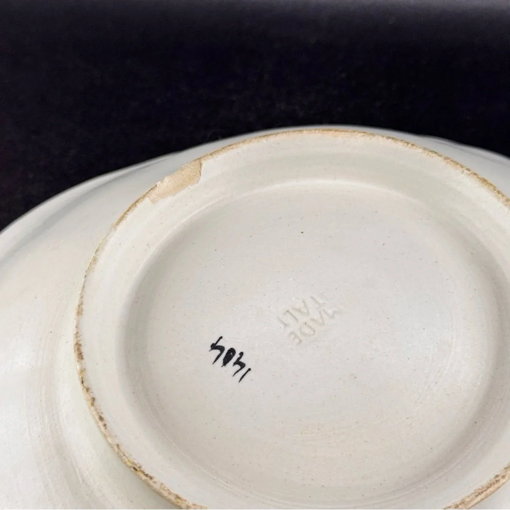 Vintage Italian Pottery Large Scalloped Edge Bowl Hand Painted Florals Italy